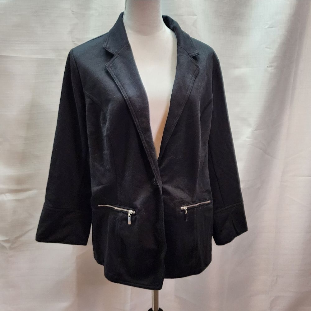 Cavalini Outerwear Black Button Closure Soft Shell Blazer Size 2X - Picture 11 of 11